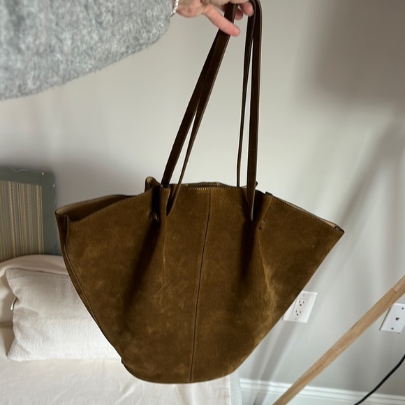 👒 MANGO 👒 SUEDE LEATHER SHOPPER BAG TOBACCO BROWN - Picture 5 of 12